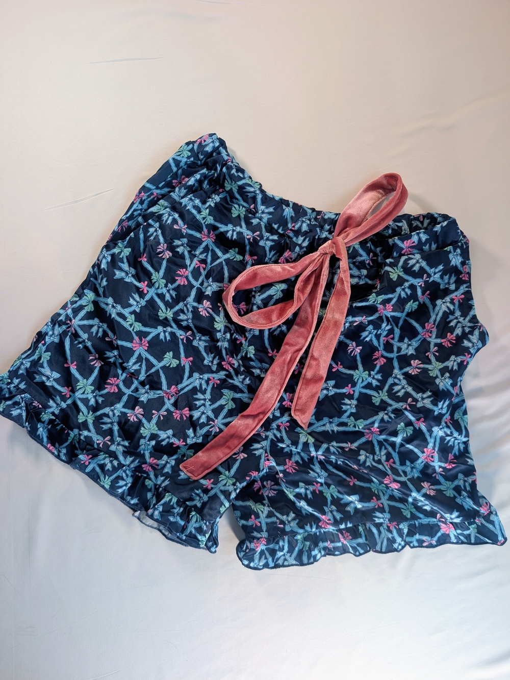Simply Southern Blue Ribbon Pattern Pajama Shorts - Pink Velvet Ribbon